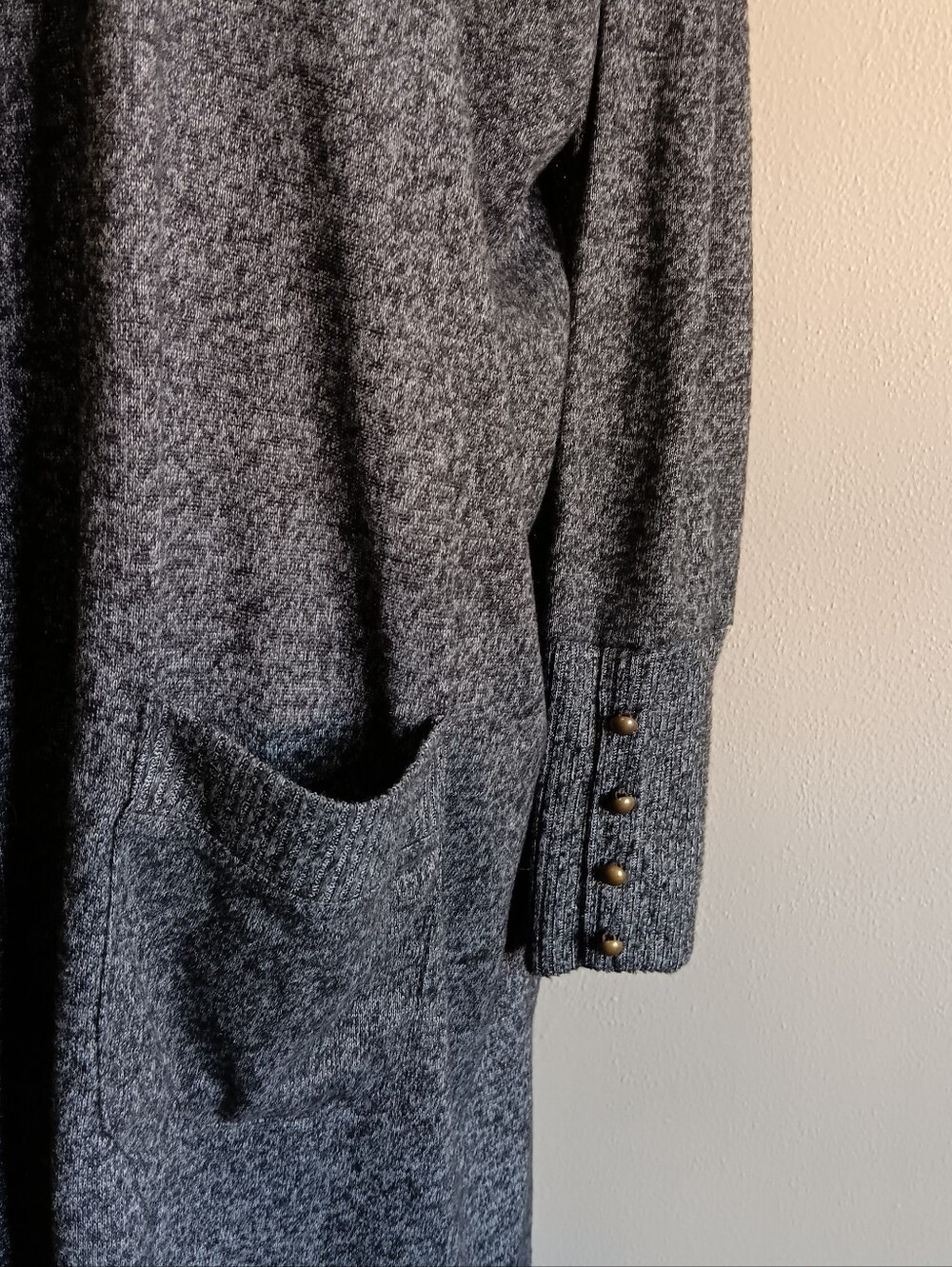 Long Dark Gray Open Front Womens 2X Plus Cardigan Sweater, Soft Fall, Casual - Picture 4 of 6